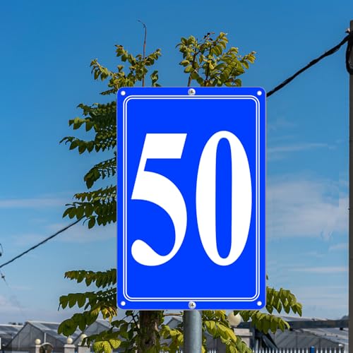 Image of Premium Aluminum Number Signs 50, Metal 12 inch X 8 inch Blue Numbered Signs Outdoor for Parking Lots, Floor, Dock, Court, Aisle, Field, High Visibility, No Fade, Weather-resistant