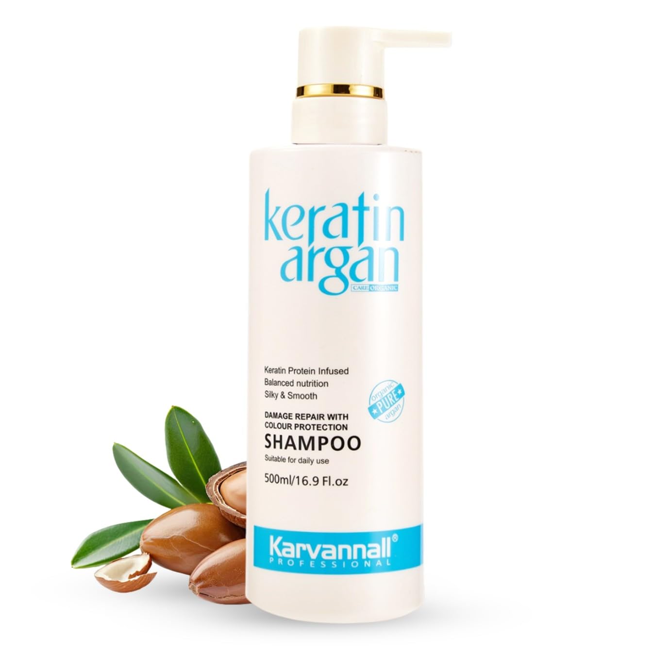 Keratin Shampoo with Argan Oil 16.9oz – Damaged Hair Shampoo, Damage Repair & Color Protection, Anti-Hair Loss, Silky Smooth, Sulfate & Paraben Free, For All Hair Types - 500ml