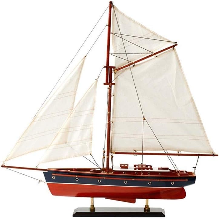 Sailboat Model Decoration - Wooden Ship Sailing Boat Home Decor Beach Nautical Theme Lighthouse and Seashells