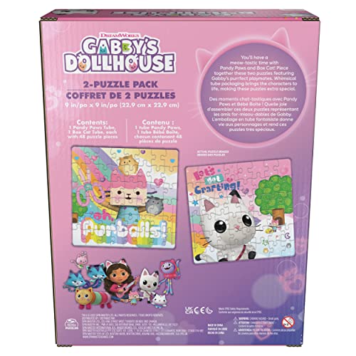 Image of Spin Master Games Gabby's Dollhouse, 2-Puzzle Pack 48-Piece Jigsaw Puzzles in Character Storage Tubes Gabby's Dollhouse Toys Kids Puzzles, for Preschoolers Ages 4 and up