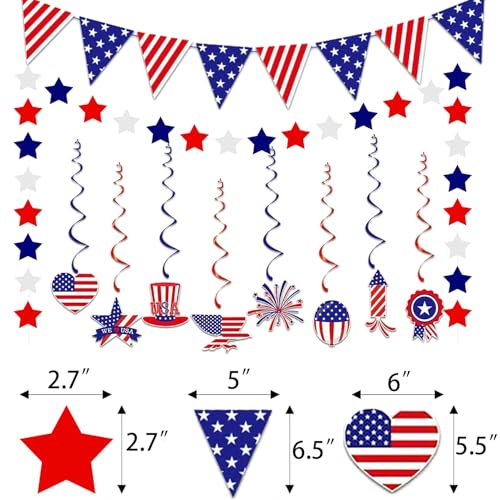 Image of Memorial Day Decorations 4th /Fourth of July Patriotic Decorations Set-Red White Blue Paper USA Flag Pennant, Star Streamer, Hanging Swirls Party Decor Supplies for Mantle Home Fireplace