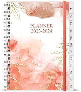 2023-2024 Planner, A5 Weekly Planner with Monthly Tabs, July 2023 - June 2024, Back Pocket, Elastic Closure, Flexible Cover, Twin-Wire Binding, Easy to Organize Your Daily Life, 14.8×21cm, Pink