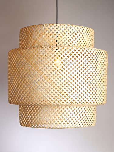 Image of Habere India-All the Cultures Fabricating India Bamboo Lamp shade | Pendant Lamps | Cane Lampshade | Rattan Lamp Shade | Wicker Lampshade (Diameter 50 CM, Height 50 CM)