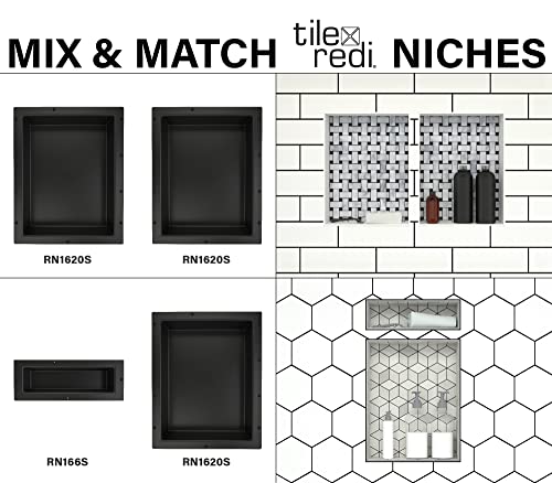 Tile Redi USA RN1620S-BI Redi Niche Single Recessed Shower Shelf, One Inner Shelf, 20\" H x 16\" W, Black