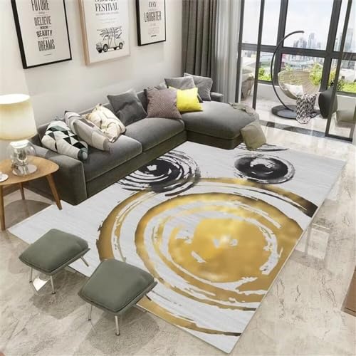 RUGMRZ Trittschalldämmung Teppich Teppich Bürostuhl Geeignet Tinte Verschwommener Runder Schlafzimmerteppich Mit Retromuster Gegen Milben Gelb 180X250Cm Kinder Teppich 5Ft 10.9''X8Ft 2.4''