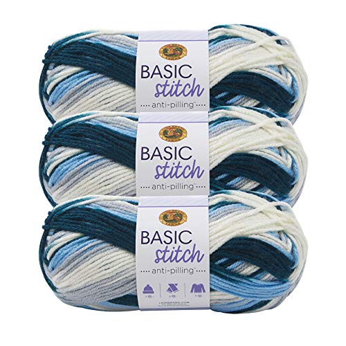 Image of Lion Brand Yarn Basic Stitch Anti-Pilling Yarn for Crocheting, Knitting, and Crafts, Fairview, 3 Pack
