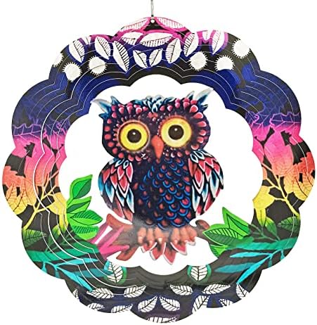 Wind Spinner 12 Inch 360 Degree Hanging Stainless Steel Indoor Outdoor Garden Decoration (Owl)