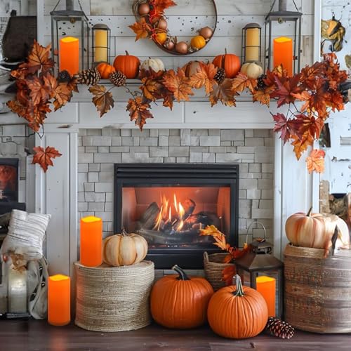 Image of NURADA 8 inch x 4 inch Large Outdoor Flameless Candles - Waterproof LED Pillar Flickering Candle Battery Operated with Timer Remote for Patio Porch Lanterns Halloween Thanksgiving Fall Decor - 2 Pack Orange