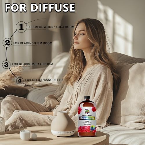 Image of Geranium Essential Oil for Diffuser Massage, Geranium Oil 16 fl oz