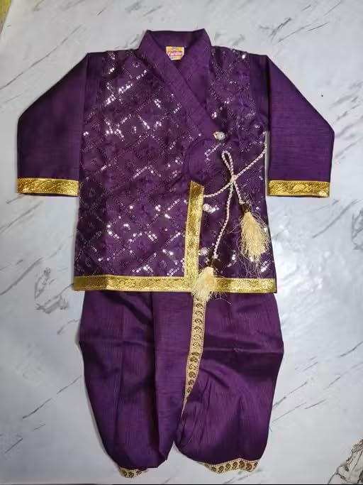 Image of Boys Ethnic wear Cotton Sequined Punjabi set | Stylish and Perfect Indian Outfit for kids-Yellow|Boys ethnic set