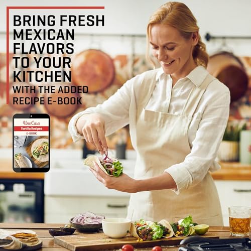 Uno Casa Tortilla Presse 20 cm - Taco Presse, Hochleistungs-Gusseisen Tortilla Maker - Roti Maker Bonus 100 Stk. Pergamentpapier
