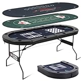 RAYKEEP 4-in-1 Poker Table Foldable, 8 Player Folding Poker Table w/Interchangeable Texas Holdem/Blackjack Game Mat & Built-in Chess/Backgammon Board, Portable Game Table for Home Party（72inch