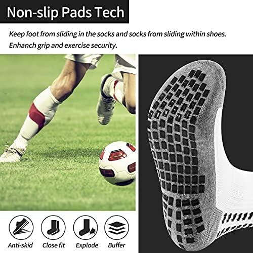 Arnech Anti-slip Sport Socks, Anti Blister Aheletic Socks for Men, Non-slip Rubber Grip Cushion Soccer Sock for Football, Basketball, Runing, Hiking Trekking, Yoga Pilates, 3 Pairs,Black/Whtie/Orange