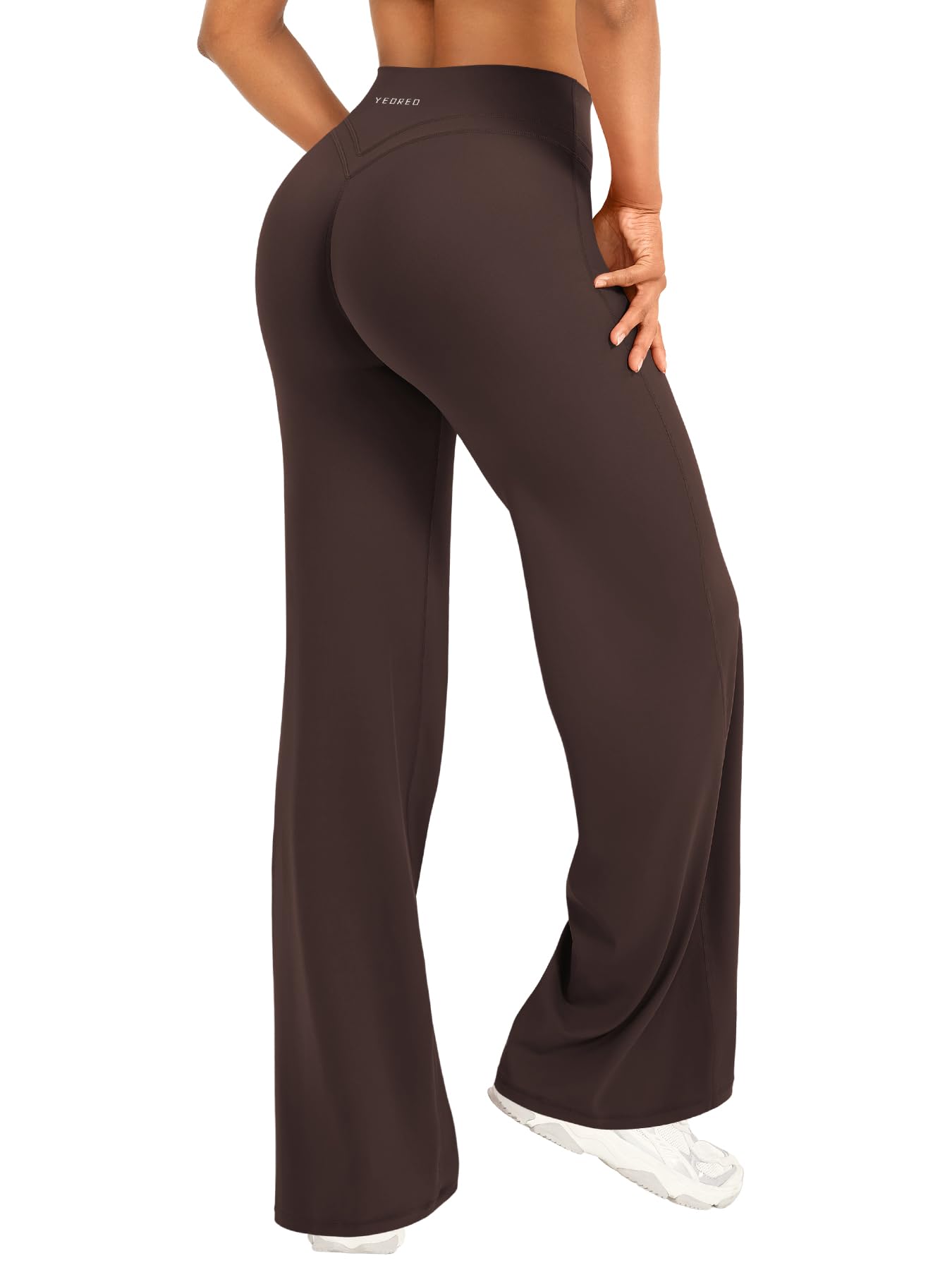 YEOREO Straight Leggings Damen Invisible Scrunch Hohe Taille Gym Pants No Front Seam Weitem Bein Yoga Hose Blickdicht Elastische Flared Leggings Soft Nahtlose Sport Schlaghose