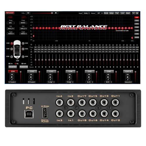 Car Audio DSP BTS880 4 Input 8 Output DSP Digital Signal Processor with Built in EQ Crossovers, 31-Band RCA Auxiliary Input and High Level Speaker Inputs DSP Bluetooth Equalizer Amplifier