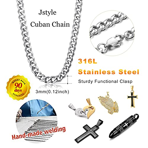 Jstyle 3Pcs 3Mm Curb Cuban Link Chain For Men Stainless Steel Chain Necklaces For Men 18K Gold/Black/Silver Mens Chain Necklaces Set Hip-Hop Jewelry For Men 22 Inch #TOP4