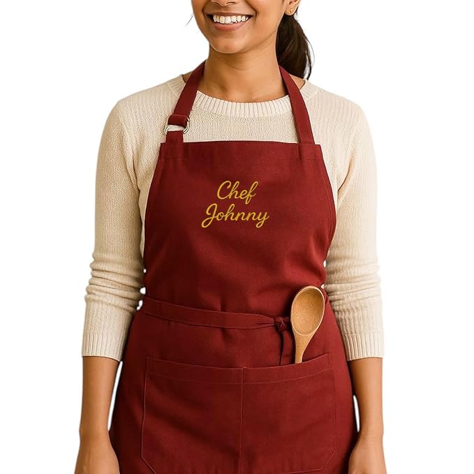 Image of Personalized Custom Apron - 100% Cotton, Adjustable Neck strap, Large Pocket - Unisex Apron for Men & Women - Cooking, Baking, BBQ, Customizable
