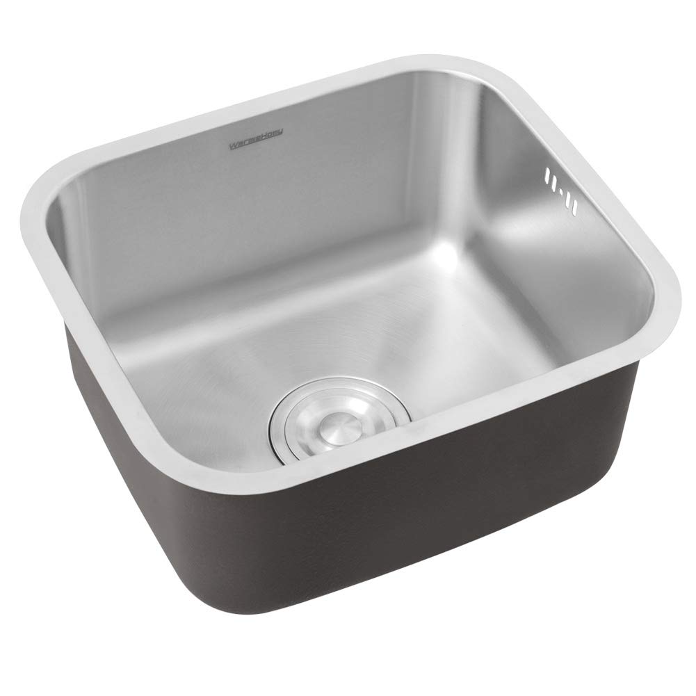 Warmiehomy 304 Stainless Steel Square Kitchen Sinks 0.7mm Single Bowl Sink with Strainer Plugs Fixing Clips Seals Small Sink (Size: 410mm x 360mm x 205mm)