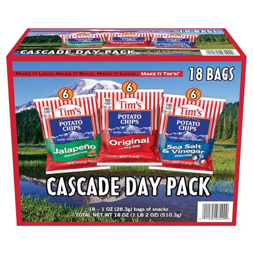 Tim's Cascade Day Pack, 18 Single-Serve Bags (1 oz Each) – Includes Jalapeño, Original with Sea Salt, and Sea Salt & Vinegar Flavors – Extra Thick & Crunchy Cascade Style Potato Chips Snack Variety Pack image 4