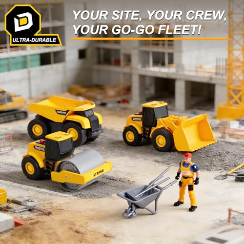 Image of 5 PCS Construction Vehicles Toy Set for Kids - Friction Powered Bulldozer, Dump Truck & Road Roller with Lights & Sounds, Sandbox Beach Sand Toys for Toddlers Boys Girls Ages 3-5 4-8, Birthday Gift