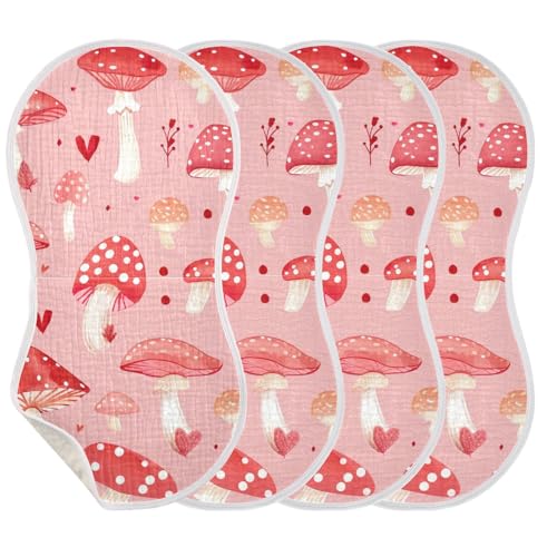 Baby Burp Cloths, Soft Absorbent Burping Cloths for Babies, Cotton Milk Spit Up Rags, Large Size for Newborns, Baby Boys and Girls (Red Mushroom Pattern)3
