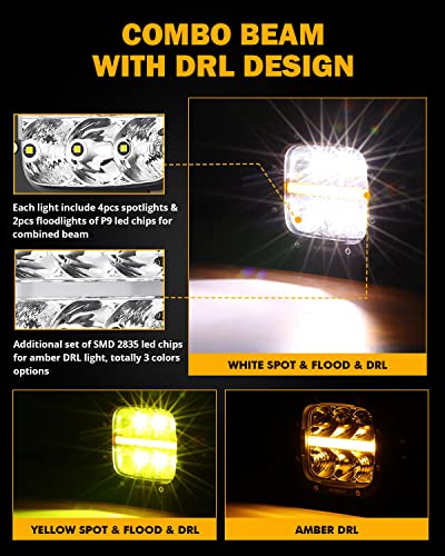 Image of Auxbeam XP-Ultra Series 5 Inch 15600LM LED Off-Road Lights with Amber DRL | 132W Output, Spot Flood Combo, Amber White Lens, Offroad Driving Light, IP68 Waterproof, for Trucks Jeep Wrangler 4x4 ATV UTV