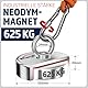 MAGFISHION Magnetfischen Set - 625 KG - Ø120mm - Neodym Magnet mit 2 Seilen, Greifhaken, Handschuhe - Magnet Fischen Angel - Ösenmagnet - Fishing Magnetangel - Magnetangeln Set