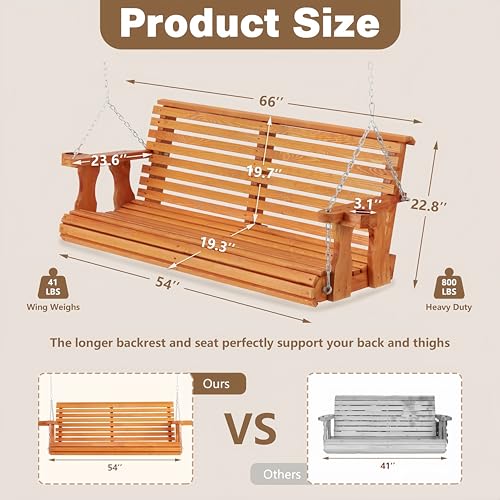 Image of U-MAX 5.5Ft Wood Porch Swing, 880lbs Weight Capacity