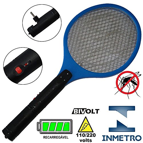 Raquete elétrica mata mosquito kit 3 peças Azul CBRN05581