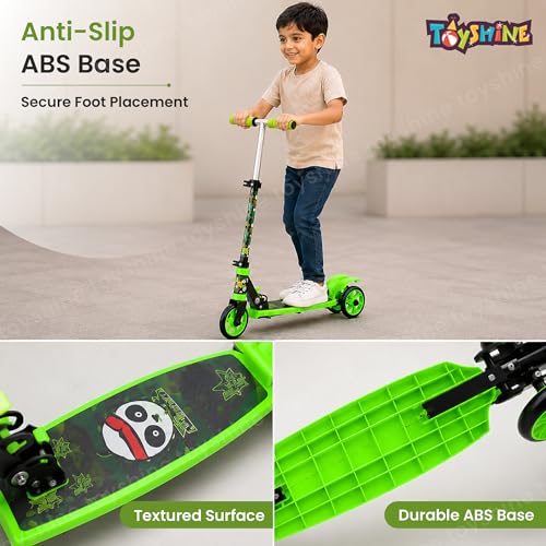 Image of Toyshine 3 Wheel Street Rider Runner Scooter with Anti Slip ABS Base Aluminium Structure Height Adjustable Handlebar Max Load 50kg for Boys and Girls Ages 4 and Above - Green