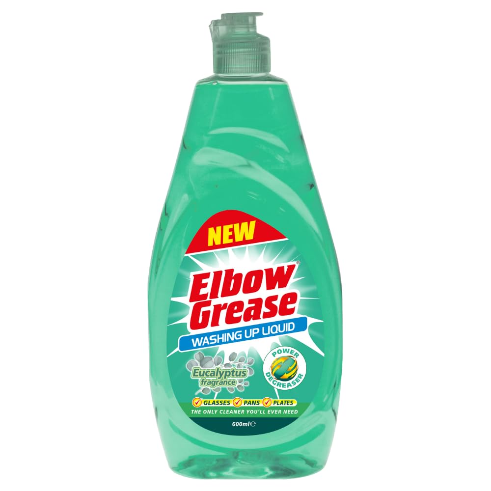 Elbow Grease Washing Up Liquid | Power Degreaser - Soap for Hand Washing Dishes, Pots, Pans & Glasses (Eucalyptus, 600ml)