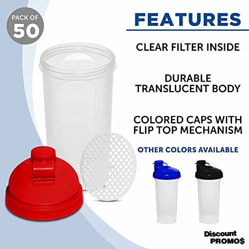 Discount Promos Custom Plastic Shaker Bottles 25 Oz. Set Of 50, Personalized Bulk Pack - Fitness Buddy, Great For Protein Shake, Smoothie, And More - Red #TOP1