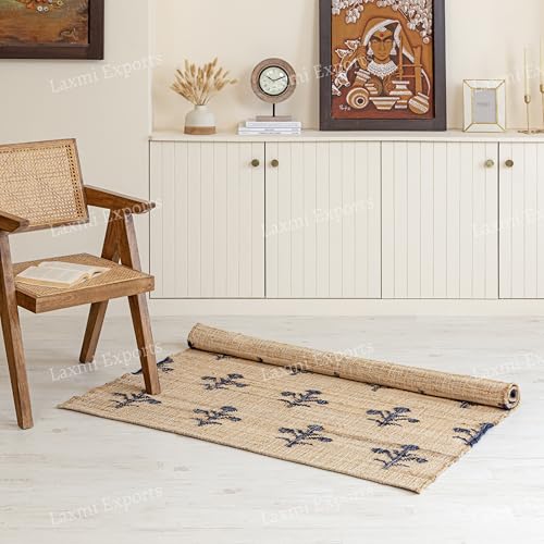 Tapete decorativo rectangular de algodón y yute azul 2'x3' miniatura 4
