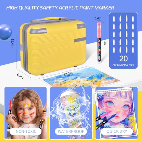 Image of 360 Colors Acrylic Paint Markers, Soft Brush Tip Pens, Water-Based No-Bleed Premium Acrylic Paint Pens for DIY Art & Crafts - Fabric, Wood, Metal, Rock, Glass (Suitcase Style)
