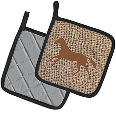 Caroline's Treasures BB1003-BL-BN-PTHD Horse Burlap and Brown Pair of Pot Holders, Brown Kitchen Heat Resistant Pot Holders Sets Oven Hot Pads for Cooking Baking BBQ, 7 1/2 x 7 1/2 image 5