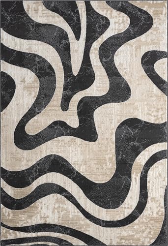Tapete beige y negro moderno 160x91 cm diseño abstracto miniatura 3