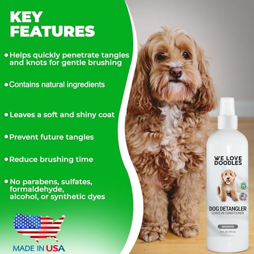 We Love Doodles Dog Detangler Spray - Leave-in Conditioner for Dogs - Dog Detangling Spray - Dematting Spray for Dogs - Tangle Remover - Made in The USA (Hypoallergenic Unscented)