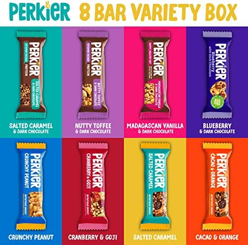 Perkier Bars, Variety (8 Pack) - Healthy, Tasty, Vegan, Low Calorie, Gluten Free Snack Bars