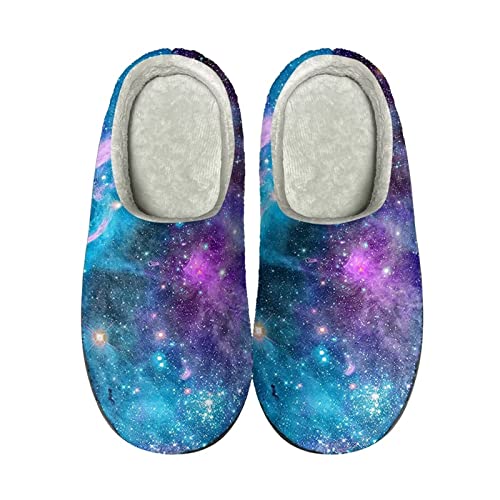 Huiacong Colorful Galaxy Starry House Slippers For Men Women House Fluffy Slippers Size 11-12 Winter Warm Slippers Home Indoor Outdoor Shoes #TOP3