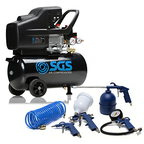 SGS 24 Litre Direct Drive Air Compressor with 5 Piece Tool Kit – Heavy Duty for DIY and Garage Use, 2.5HP, 9.6 CFM, 115 PSI
