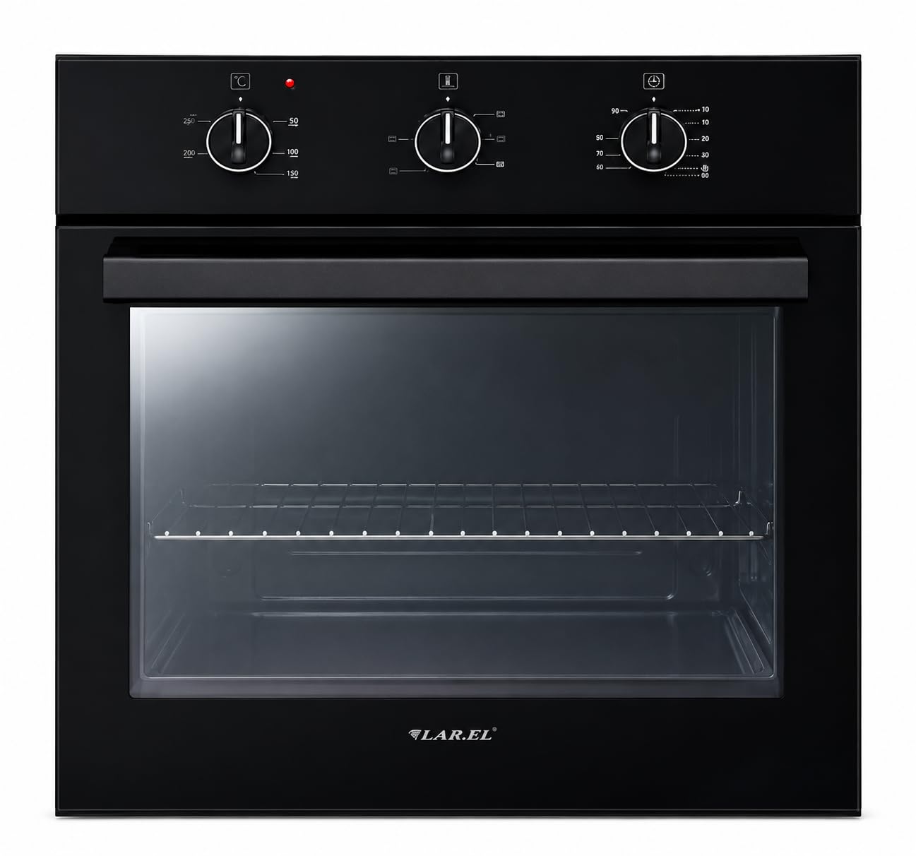 Forno da Incasso NERO LAR.EL 60 cm Elettrico Ventilato Turbo 5 Funzioni con Termostato Timer Meccanico Luce Interna Doppio Vetro Leccarda e Griglia