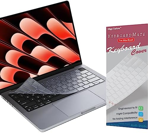 Digi-Tatoo Keyboard Cover Protector for 2023/2022 MacBook Air 15" / Air 13" / Pro 14" / Pro 16" (Model A2941/A2681/A2779/A2442/A2780/A2485), Premium Ultra Thin 0.18mm, High Transparency Keyboard Cover