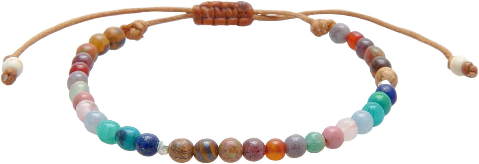 Lotus and Luna 4MM Energy Chakra Healing Bracelet with Real Stones Jade, Pearl, Rose Quartz, Amethyst, Moonstone