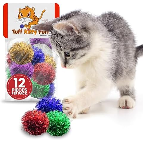 Tuff Kitty Puff Sparkle Ball Cat Toy - (1.5 inch) - Fuzzy and Fun Glitter for Cats and Kittens - Assorted Colors - 12 Pack Cover