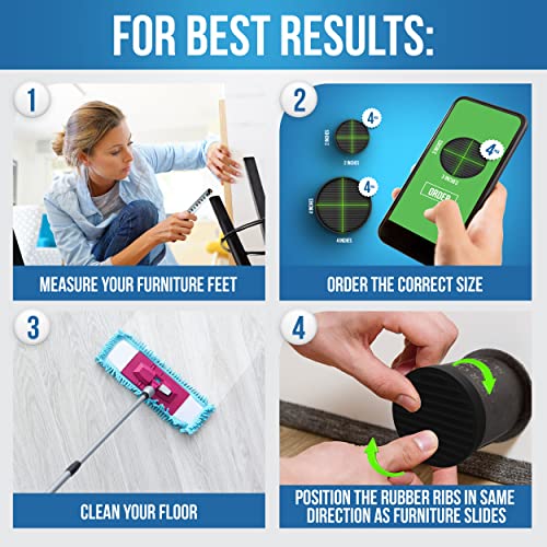 Castermaster Non Slip Furniture Pads - 3X3 Black Round Rubber Anti Skid Caster Cups Leg Coasters - Couch, Chair, Feet, And Bed Stoppers With Anti - Sliding Floor Grip (Set Of 4) #TOP6