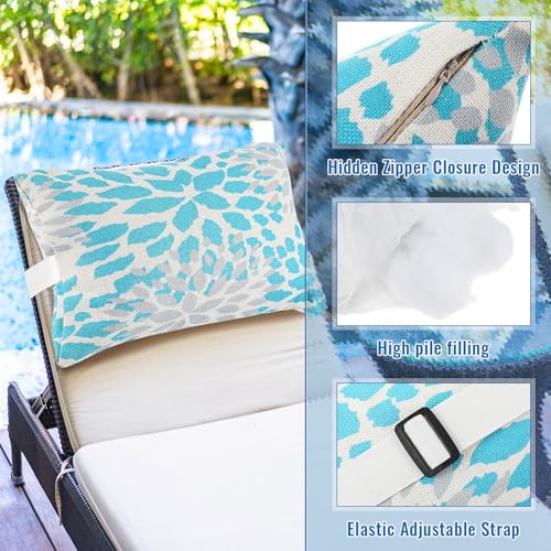 Juexica 2 Pack Chaise Lounge Pillow with Strap Outdoor Waterproof Beach Chair Neck Headrest Pillow Adjustable Elastic Band for Hammock Lumbar Recliner Pillows for Patio Pool Chair(Advanced Style) by Juexica - Used condition - Image 3