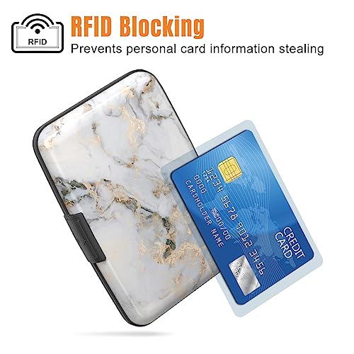 Image of Rimilak Aluminuml Credit Card Holder, Mini Credit Card Wallet RFID Blocking Slim Metal Hard Case for Women Men, White Mable