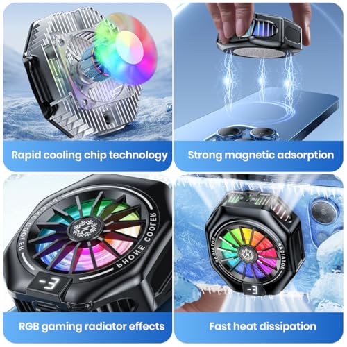 Image of ZORBES Phone Cooler for Gaming, 15W Magnetic Mobile Cooler, Gaming Cooling Fan with 3 Level Model Dislay, RGB Light, Semiconductor & 7-Blade Fan, Phone Cooling Pad for IOS & Android Phones