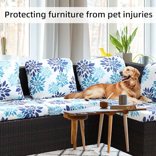 Image of 8Pcs Stretch Patio Cushion Covers,Outdoor Couch Covers Replacement,Outdoor Couch & Sofa Slipcovers,for Patio Furniture Cushion Covers,Washable Reusable Furniture Protector(Blue Flower,Cover Only)