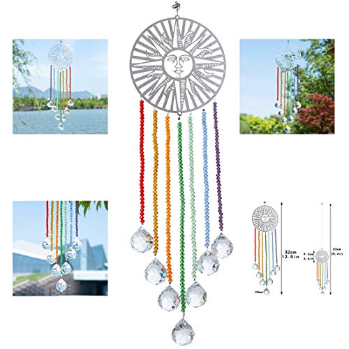 crystalsuncatcher Handgefertigter Kristall-Sonnenfänger zum Aufhängen am Fenster, Regenbogenmacher, Chakra-Perlen, 20 mm, Glaskugel-Prisma-Anhänger Cover